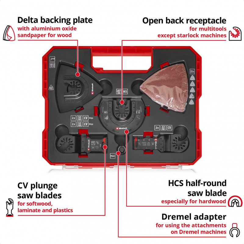 Einhell 708136 daugiafunkcio įrankio priedų rinkinys, 35 dalių, XL-PLUS-CASE dėkle