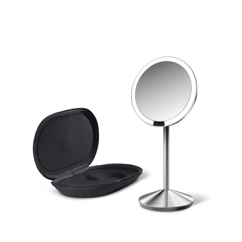simplehuman sulankstomas veidrodis su jutikliu, 12 cm, įkraunamas, šlifuoto nerūdijančio plieno