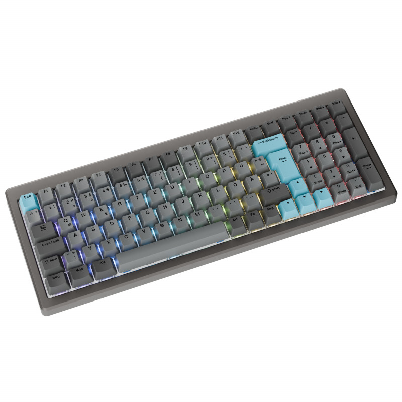 Ducky Cushion 98 žaidimų klaviatūra, 96%, DE išdėstymas (ISO), Shush raudoni jungikliai - Nickel (DKCUS2598-DSDEPHCC3H1)