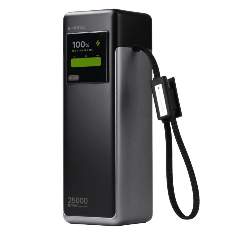 SHARGE HyperTower 170 nešiojamas įkroviklis, 25 000 mAh, 170 W, 4-in-1, juodas