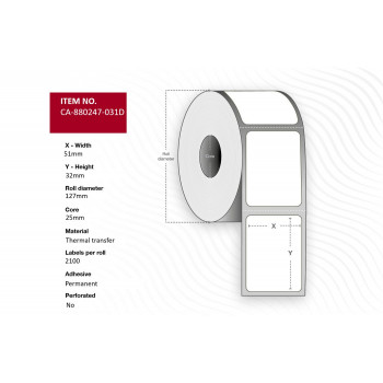 Etiketės spausdinimui 51 x 32 mm, 25 mm šerdis (CA-880247-031D)