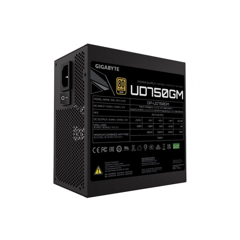 GIGABYTE UD750GM 750W ATX maitinimo blokas, 80+ Gold, visiškai modulinis