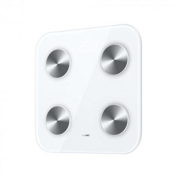 Huawei Scale 3 Bluetooth Edition balti / išmaniosios asmeninės svarstyklės / grūdintas stiklas / WiFi ir BT / iki 150 kg / Android ir iOS