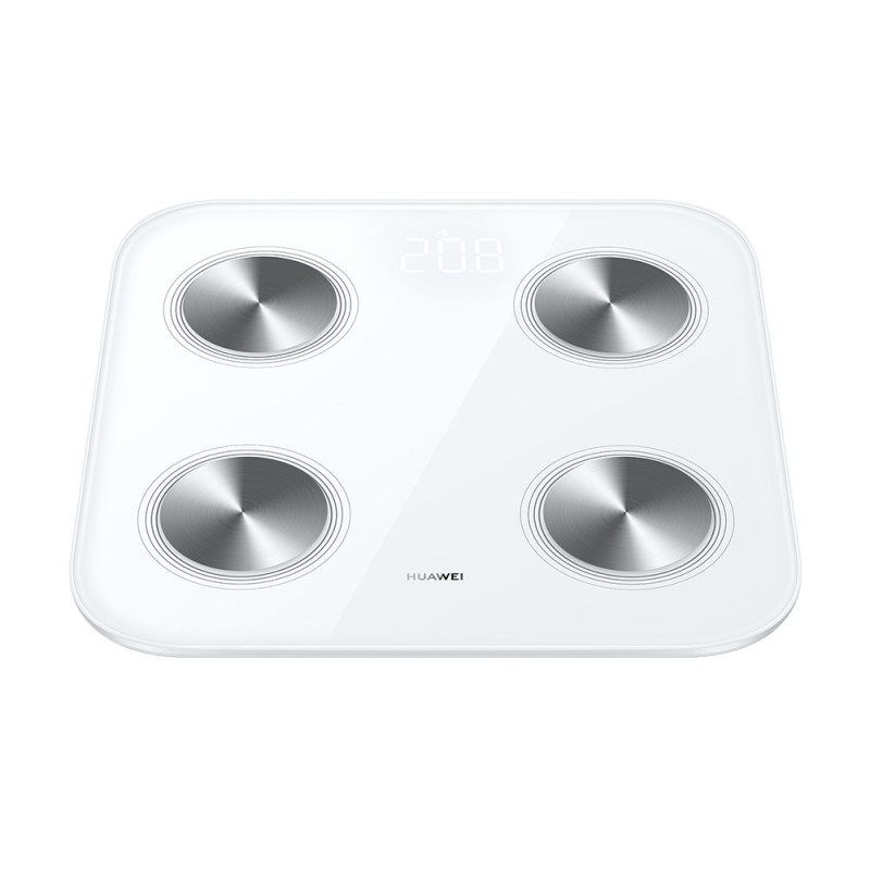 Huawei Scale 3 Bluetooth Edition balti / išmaniosios asmeninės svarstyklės / grūdintas stiklas / WiFi ir BT / iki 150 kg / Android ir iOS