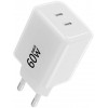 Forcell F-Energy GaN III Crystal Color VT-60 60W PD QC 4.0 2x USB-C sieninis įkroviklis, baltas + kabelis
