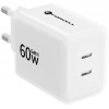 Forcell F-Energy GaN III Crystal Color VT-60 60W PD QC 4.0 2x USB-C sieninis įkroviklis, baltas + kabelis