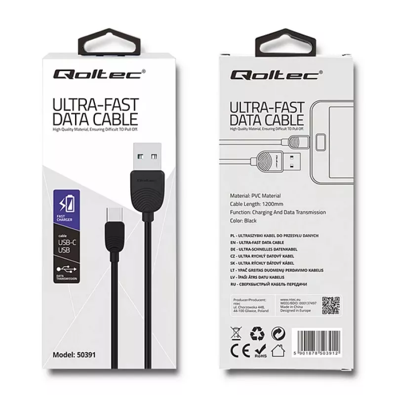 Qoltec USB-C į USB 2.0 A laidas, 1,2 m (50391)
