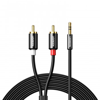 UGREEN AV116 garso kabelis RCA į AUX 3.5mm, 1 m, juodas