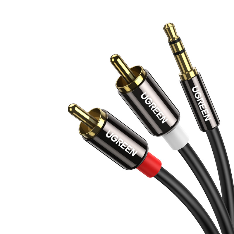 UGREEN AV116 garso kabelis RCA į AUX 3.5mm, 1 m, juodas