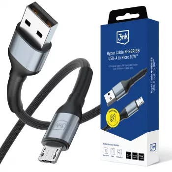 3mk Hyper Cable N-Series USB-A į Micro-USB kabelis, 0,5 m, QC 3.0, 10 W, juodas