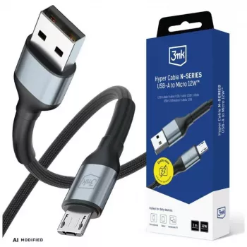3mk Hyper Cable N-Series USB-A į Micro-USB kabelis, 1 m, 12 W, juodas