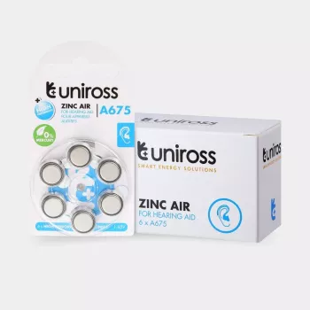 Uniross A675 elementinės baterijos klausos aparatams, 540mAh, 6 vnt.