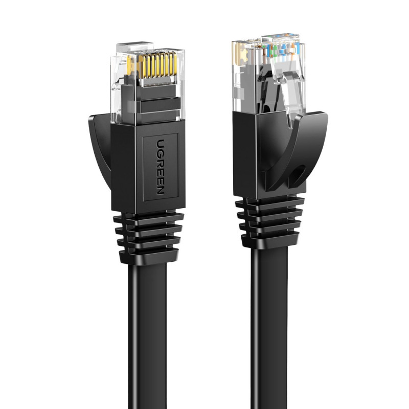 Ugreen NW102 plokščias Cat6 U/UTP komutacinis kabelis RJ45, 0,5 m, juodas