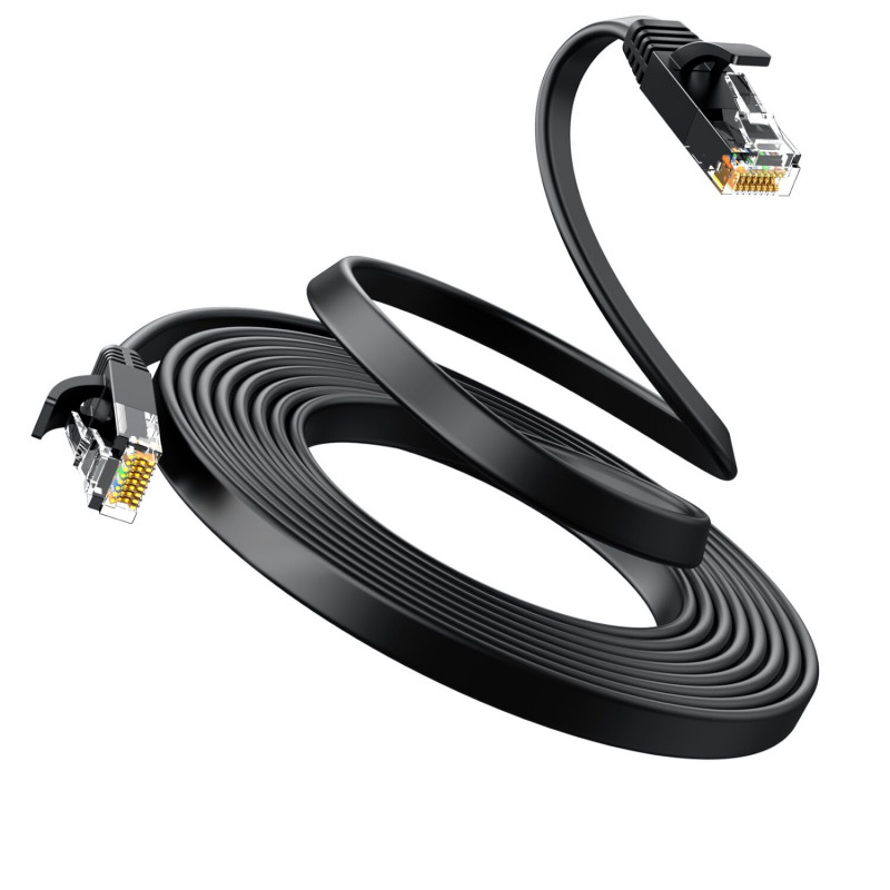 Ugreen NW102 plokščias Cat6 U/UTP komutacinis kabelis RJ45, 0,5 m, juodas
