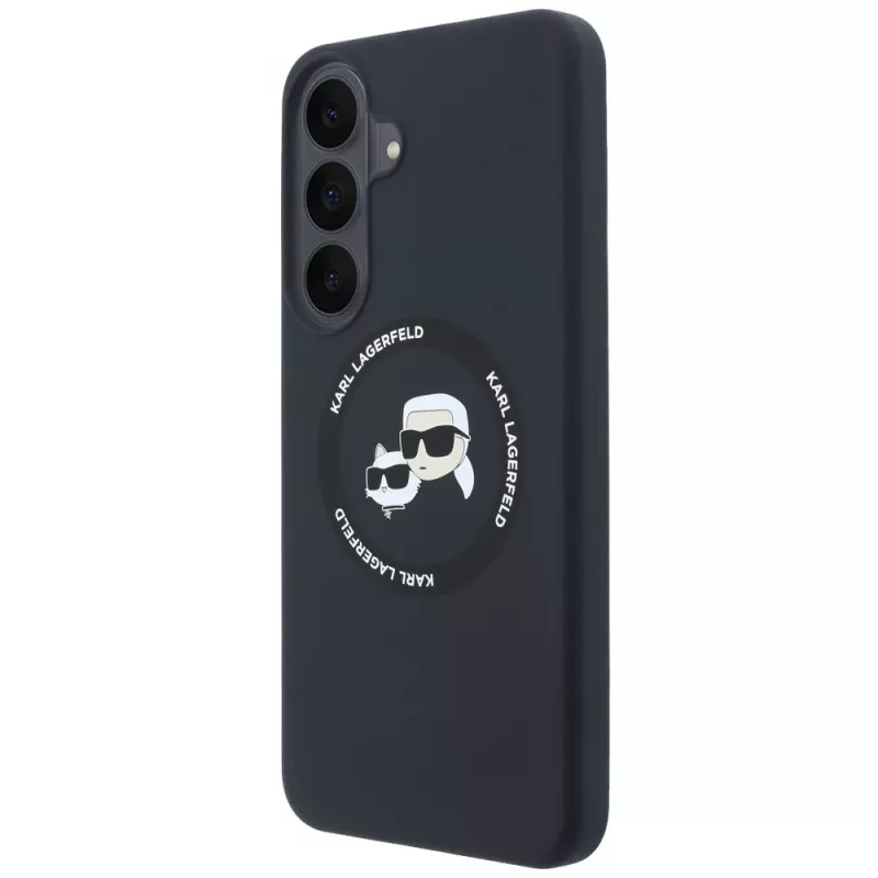Dėklas Karl Lagerfeld silikoninis Karl&Choupette Heads MagSafe, skirtas Samsung Galaxy S26 FE, juodas