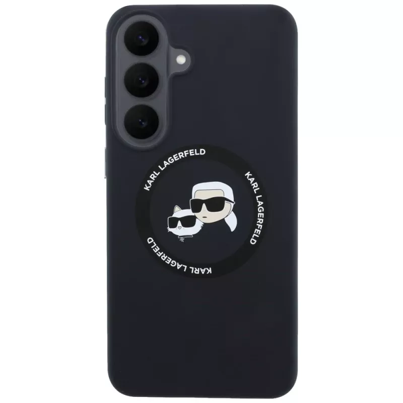 Dėklas Karl Lagerfeld silikoninis Karl&Choupette Heads MagSafe, skirtas Samsung Galaxy S26 FE, juodas