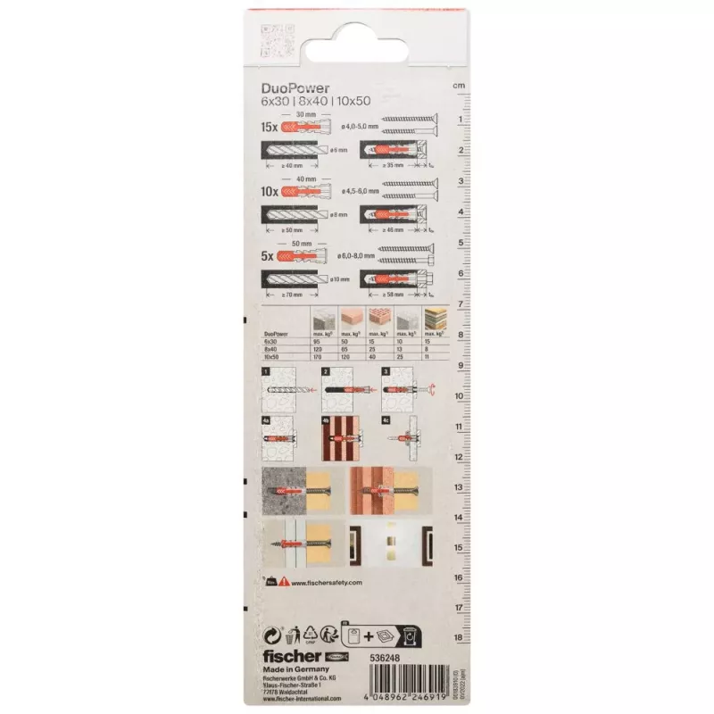 Fischer DuoPower 6, 8, 10 K NV universalių sieninių kištukų rinkinys (536248)