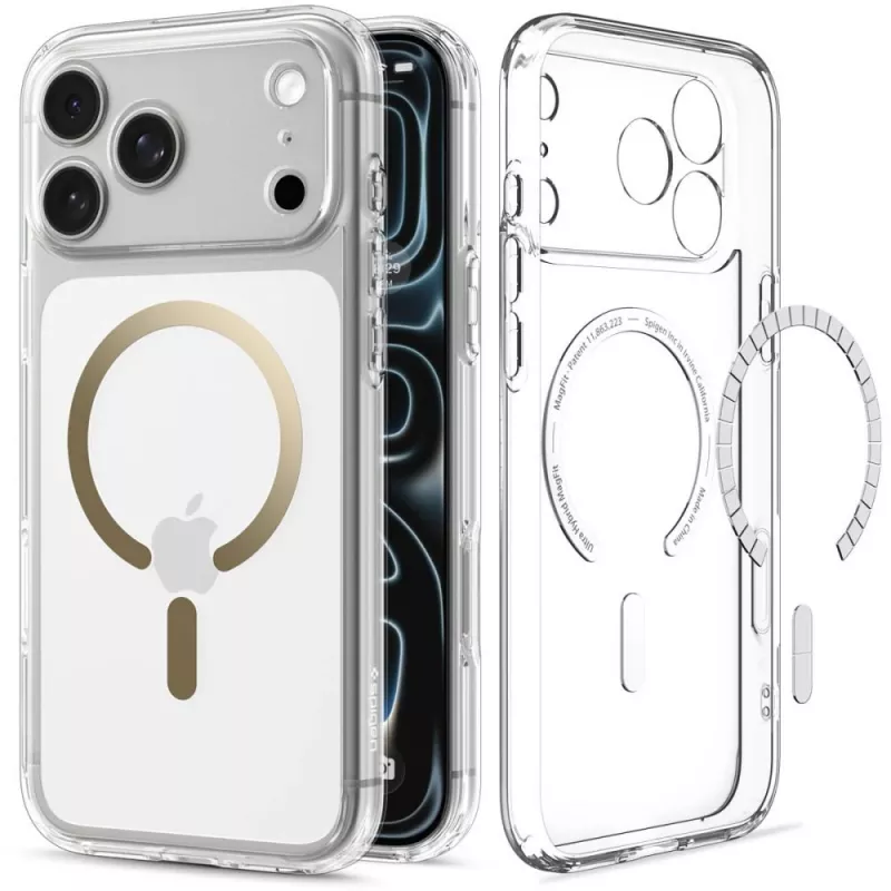 Spigen Ultra Hybrid MagSafe dėklas iPhone 17 Pro / 18 Pro, permatomas/auksinis (ACS12157)