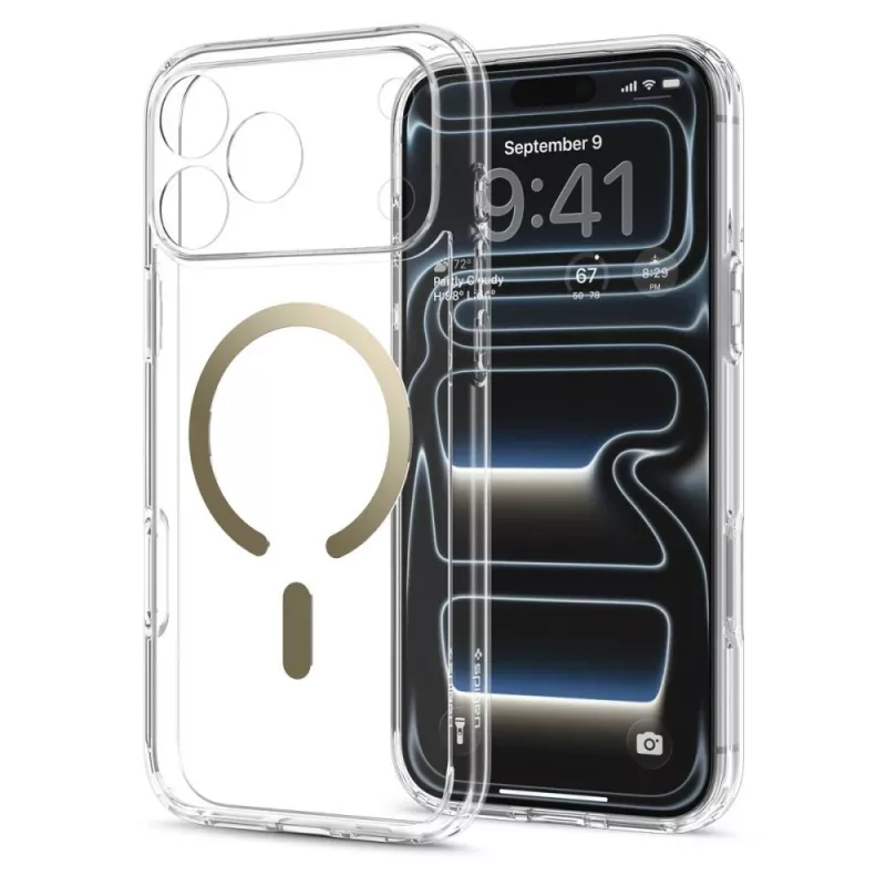 Spigen Ultra Hybrid MagSafe dėklas iPhone 17 Pro / 18 Pro, permatomas/auksinis (ACS12157)
