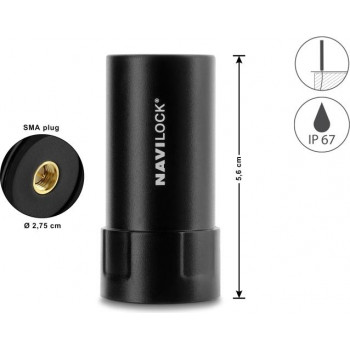Navilock GNSS daugiajuostė antena su SMA kištuku, 35 dB, aktyvi, lauko, juoda, 5.6 cm
