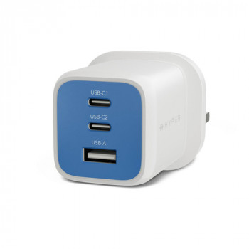 Targus HyperJuice Flex 65W GaN įkroviklis, 2x USB-C + 1x USB, Snorkel Blue (HJ1202BUEU)