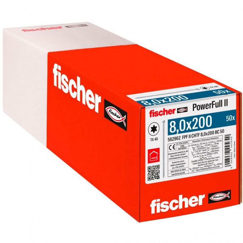 Fischer medsraigčiai PowerFull II 8.0x200 ZK TX VG (50 vnt., pilnas sriegis, cinkuoti)