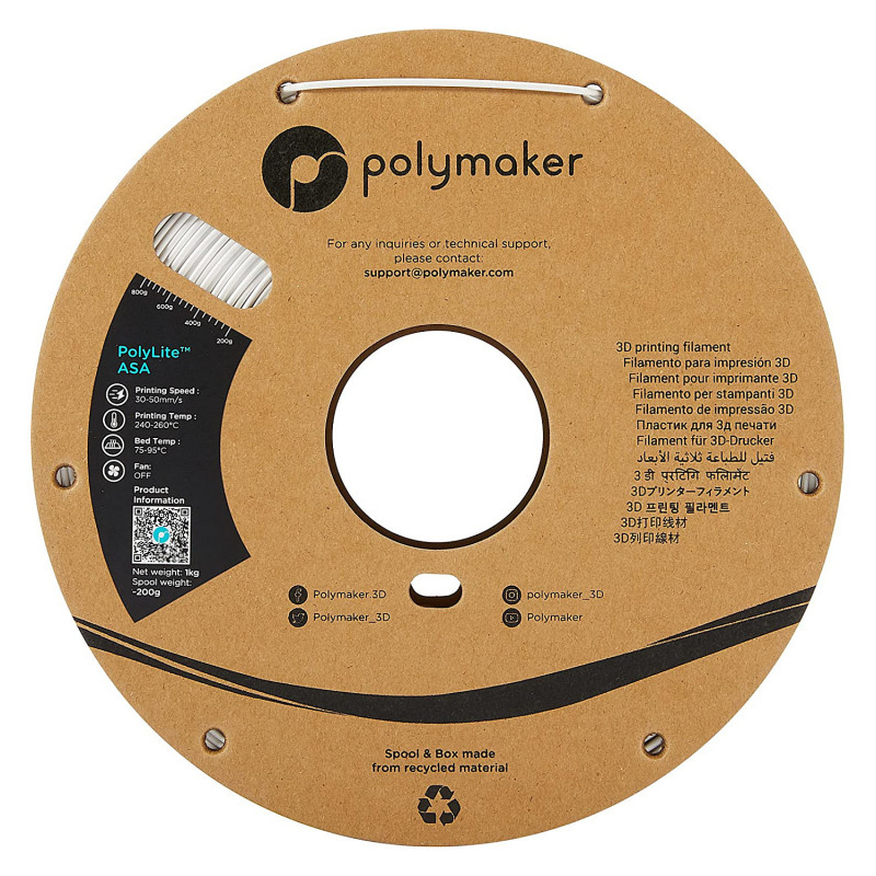 Polmask ASA 3D spausdintuvo gija, 1,75 mm, 1 kg – balta (PF01002)
