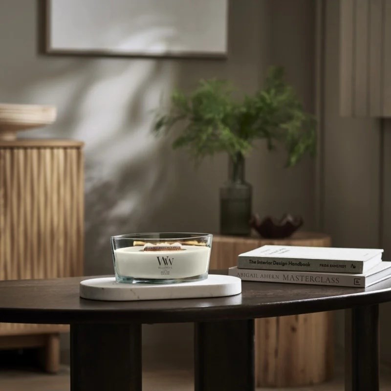 WoodWick White Teak Ellipse žvakė, 453,6 g