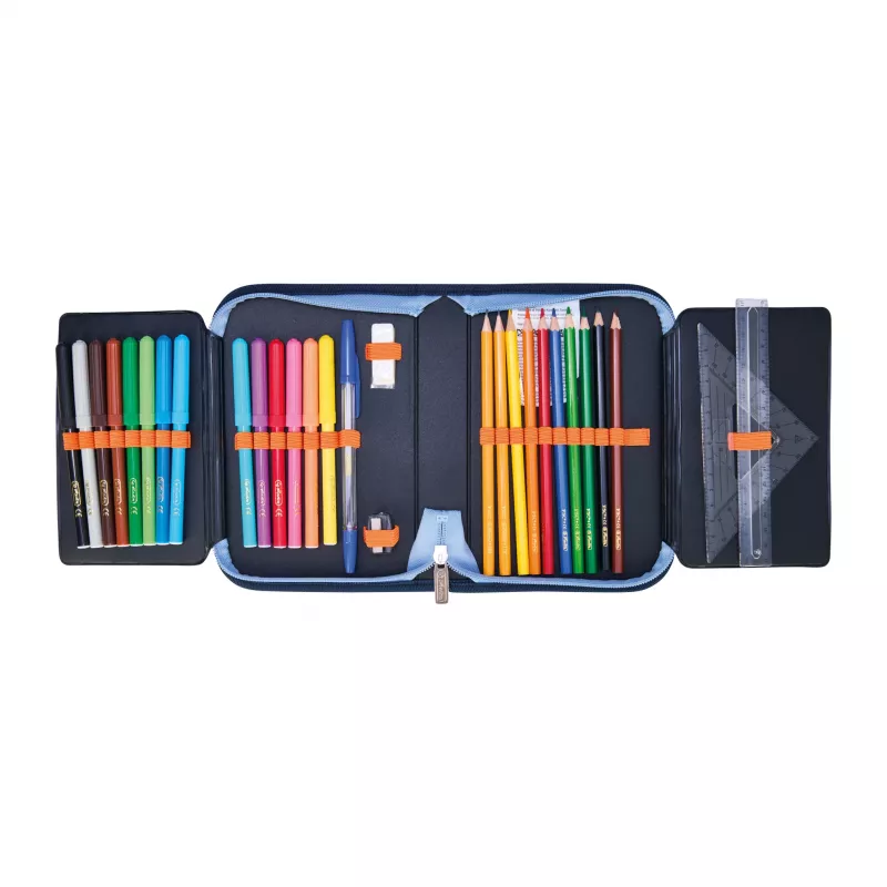 herlitz Tech Mech pieštukų penalas, 31 dalių, pagamintas iš poliesterio, matmenys: (W)205 x (D)140 x (H)38 mm, 2 atvartai