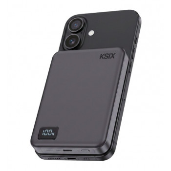 Ksix Powerbank Magslim 10000 mAh magnetinis 15W USB-C PD 20W skaitmeninis ekranas juodas