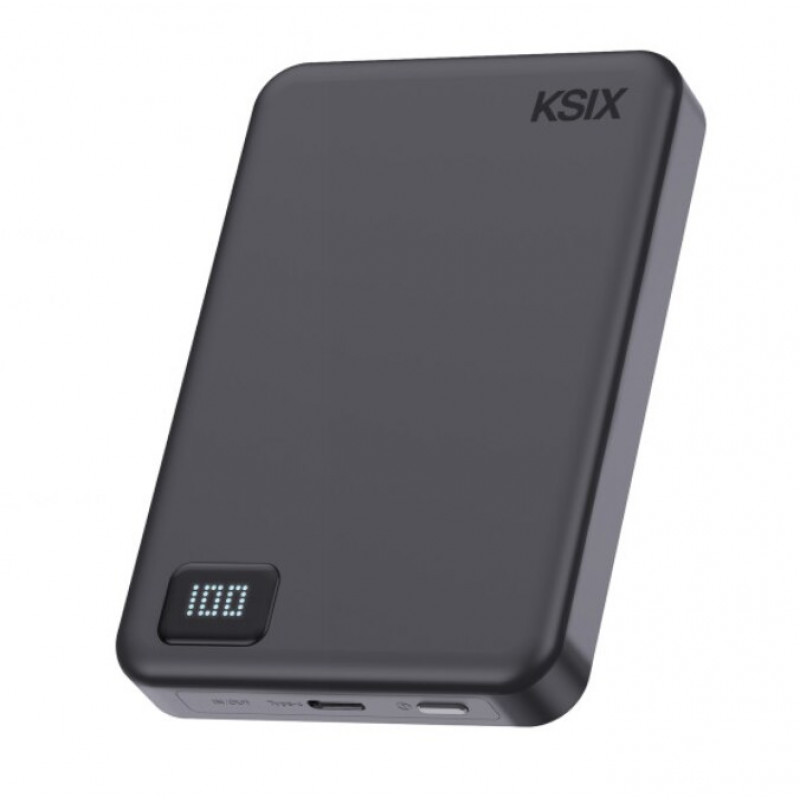 Ksix Powerbank Magslim 10000 mAh magnetinis 15W USB-C PD 20W skaitmeninis ekranas juodas