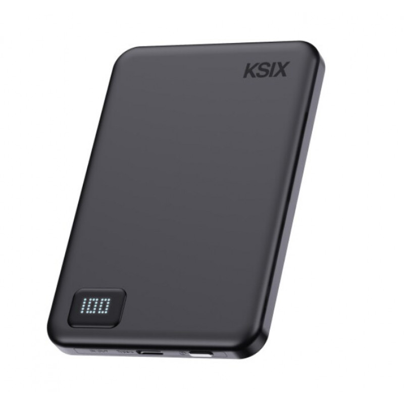 Ksix Magslim 5000 mAh magnetinė išorinė baterija, USB-C PD 20W, su skaitmeniniu ekranu, juoda