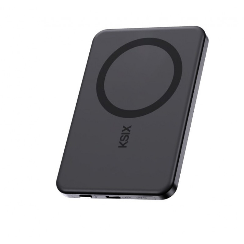 Ksix Magslim 5000 mAh magnetinė išorinė baterija, USB-C PD 20W, su skaitmeniniu ekranu, juoda