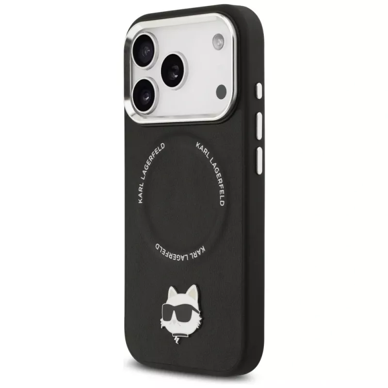 Dėklas Karl Lagerfeld Choupette Pin MagSafe, skirtas iPhone 17 Pro Max, juodas