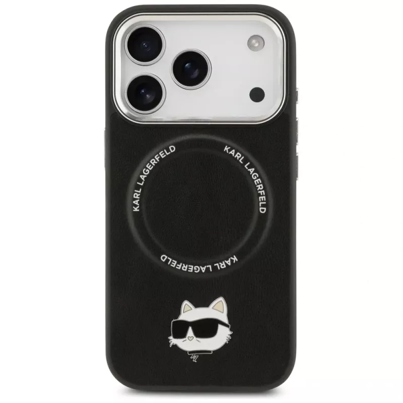 Dėklas Karl Lagerfeld Choupette Pin MagSafe, skirtas iPhone 17 Pro Max, juodas