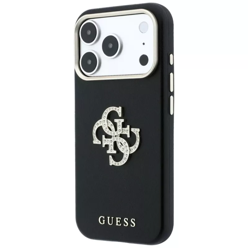 Guess Smooth & Big Strass Logo dėklas iPhone 18 Pro Max / 17 Pro Max, juodas