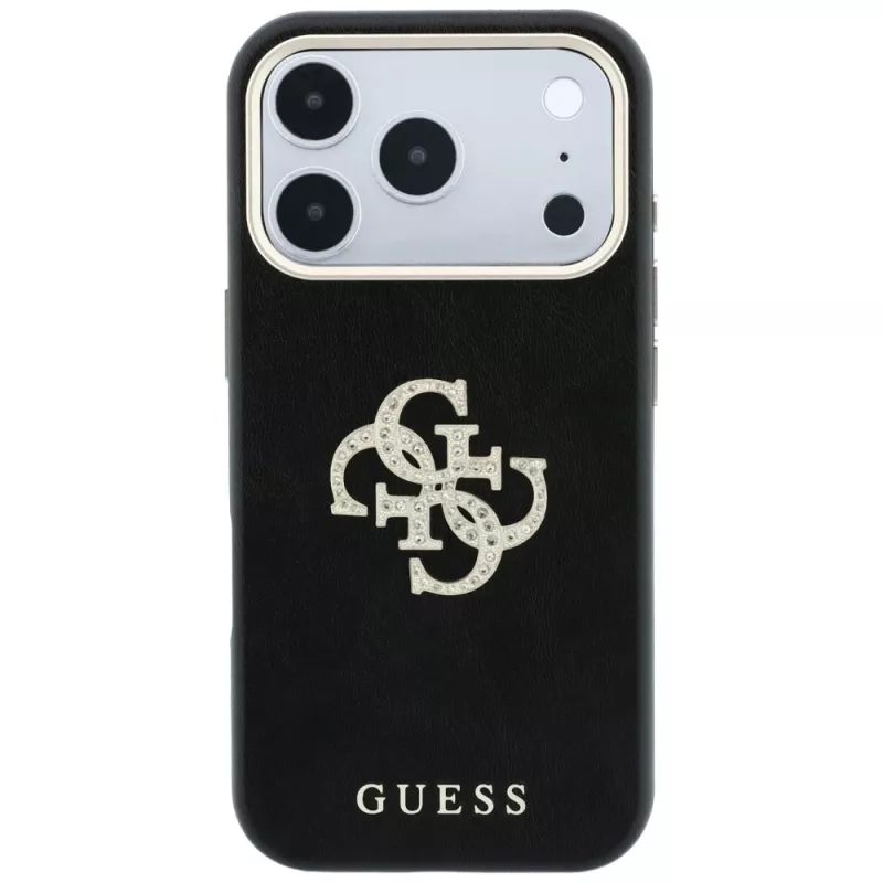 Guess Smooth & Big Strass Logo dėklas iPhone 18 Pro Max / 17 Pro Max, juodas