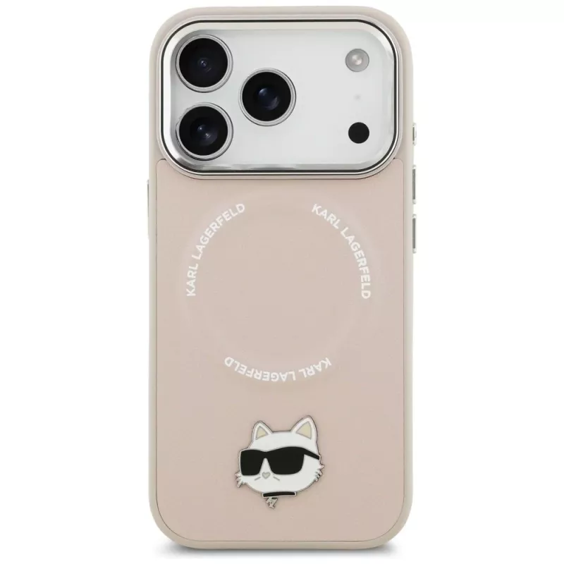 Karl Lagerfeld Choupette Pin MagSafe dėklas iPhone 17 Pro, rožinis