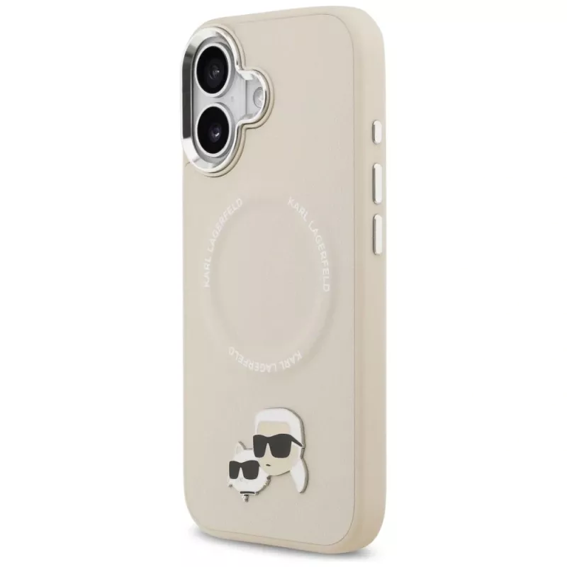 Karl Lagerfeld Karl & Choupette Pins MagSafe dėklas iPhone 17, smėlio spalvos