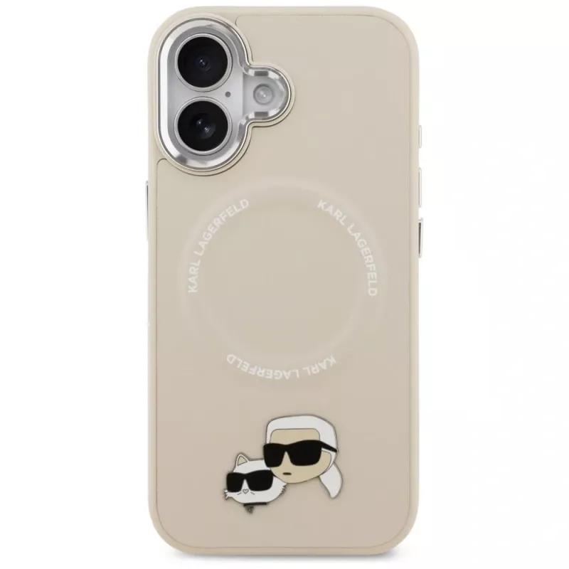 Karl Lagerfeld Karl & Choupette Pins MagSafe dėklas iPhone 17, smėlio spalvos