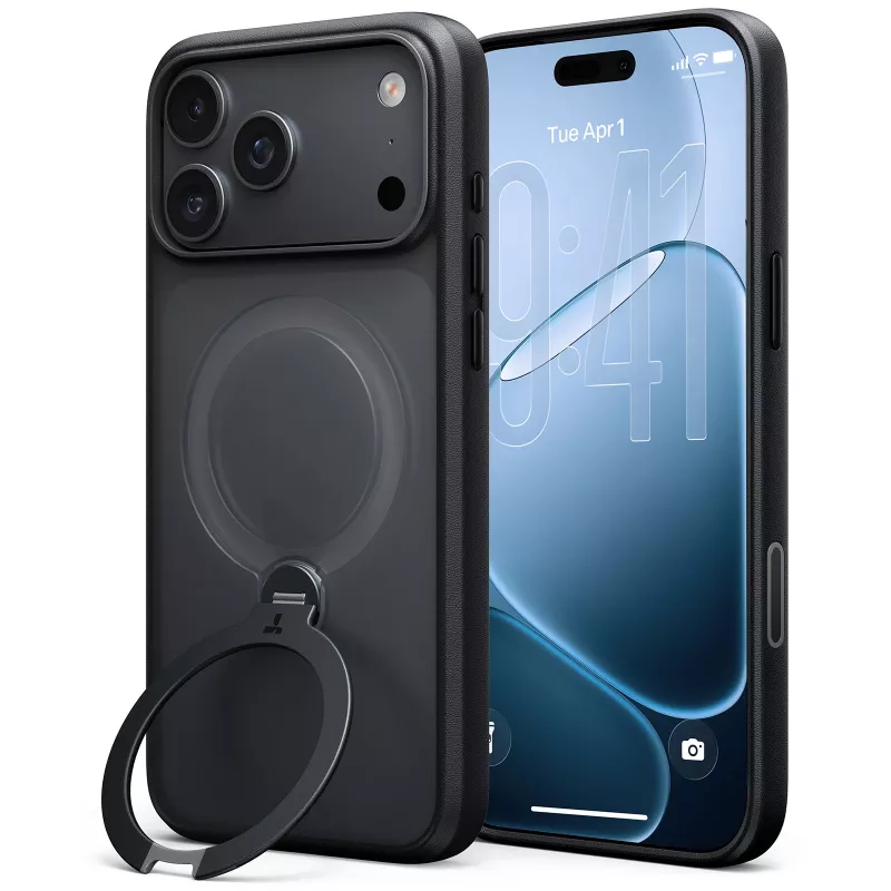 TORRAS Ostand Q3 Spin – dėklas iPhone 18 Pro / 17 Pro, suderinamas su MagSafe (juodas)