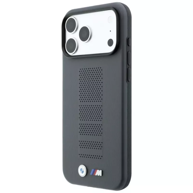 BMW M Blue Perfo Metal Logo MagSafe dėklas, skirtas iPhone 18 Pro Max / 17 Pro Max, pilkas