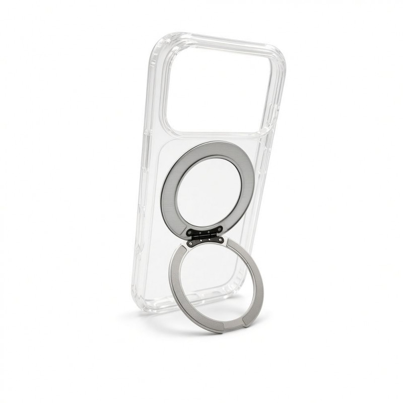 Evelatus Hybrid MagSafe dėklas su 360 metaliniu stovu, skirtas Apple iPhone 18 Pro, PC+TPU, permatomas