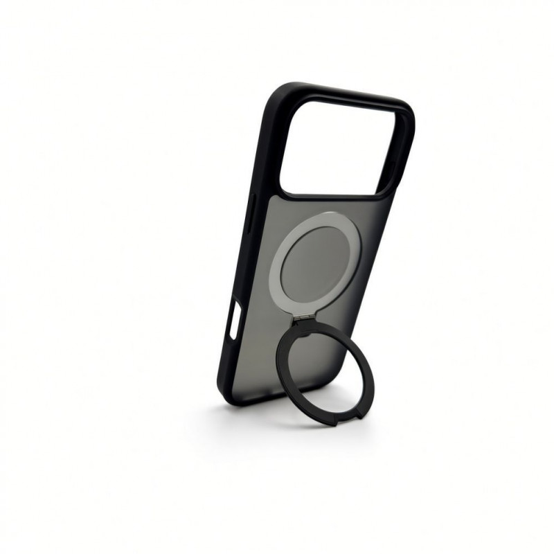 Evelatus Shield dėklas su MagSafe ir stovu, skirtas Apple iPhone 18 Pro, matinis žiedas, juodas