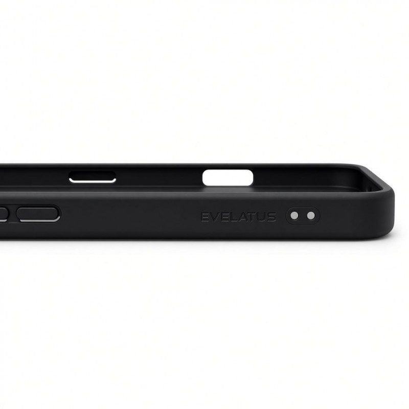 Evelatus Shield dėklas su MagSafe ir stovu, skirtas Apple iPhone 18 Pro, matinis žiedas, juodas