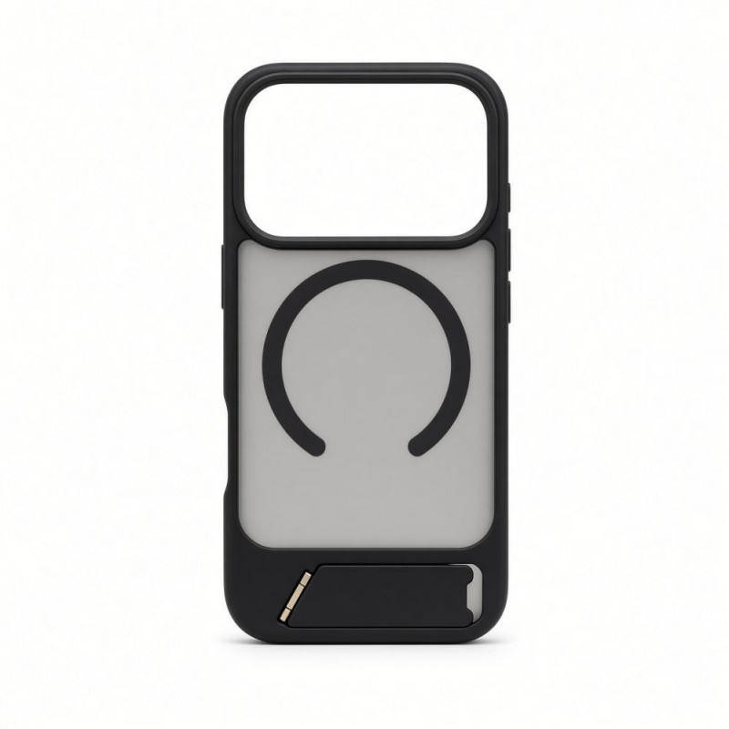 Evelatus guminis dėklas su MagSafe ir stovu, skirtas Apple iPhone 18 Pro, juodas