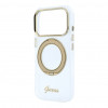 Guess HC MagSafe IML Ring Stand 360 Script Metal Logo dėklas Apple iPhone 18 Pro, permatomas