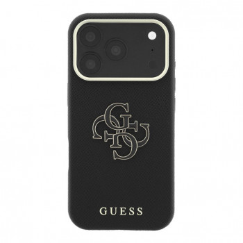 Guess SW grūdėtos PU odos ir didelio dervinio logotipo dėklas, skirtas Apple iPhone 18 Pro, juodas