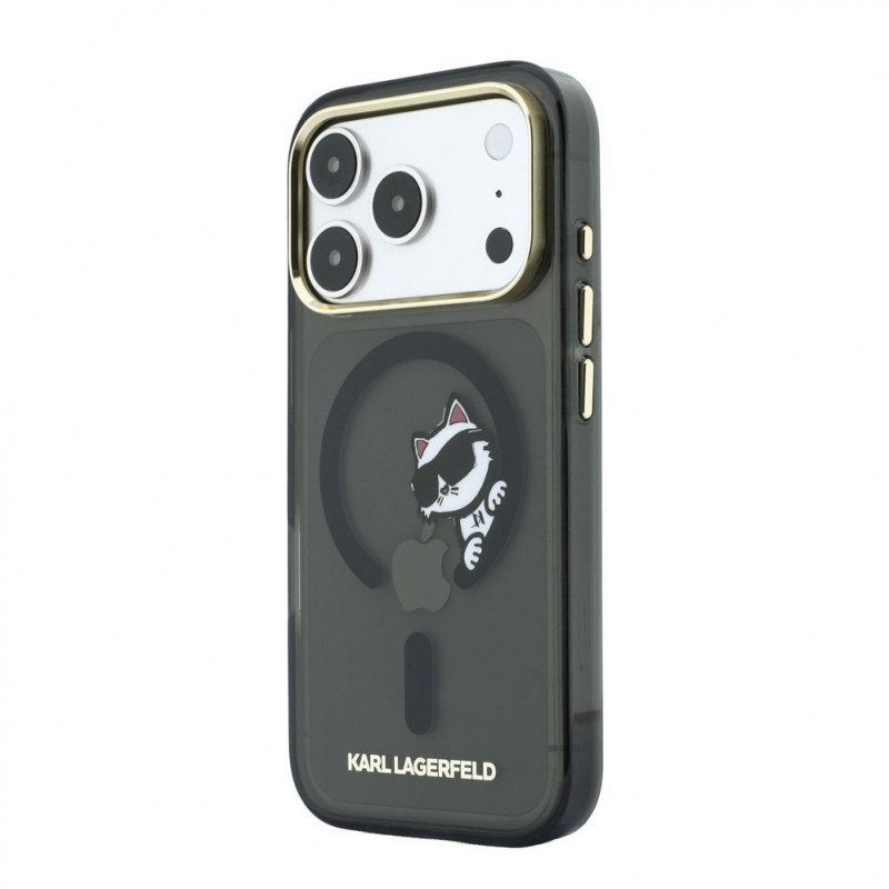 Karl Lagerfeld HC MagSafe IML Peekaboo Print & Metal Frame dėklas, skirtas Apple iPhone 18 Pro, juodas