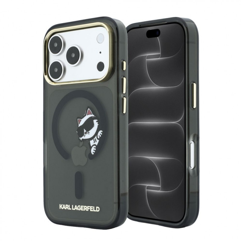 Karl Lagerfeld HC MagSafe IML Peekaboo Print & Metal Frame dėklas, skirtas Apple iPhone 18 Pro, juodas